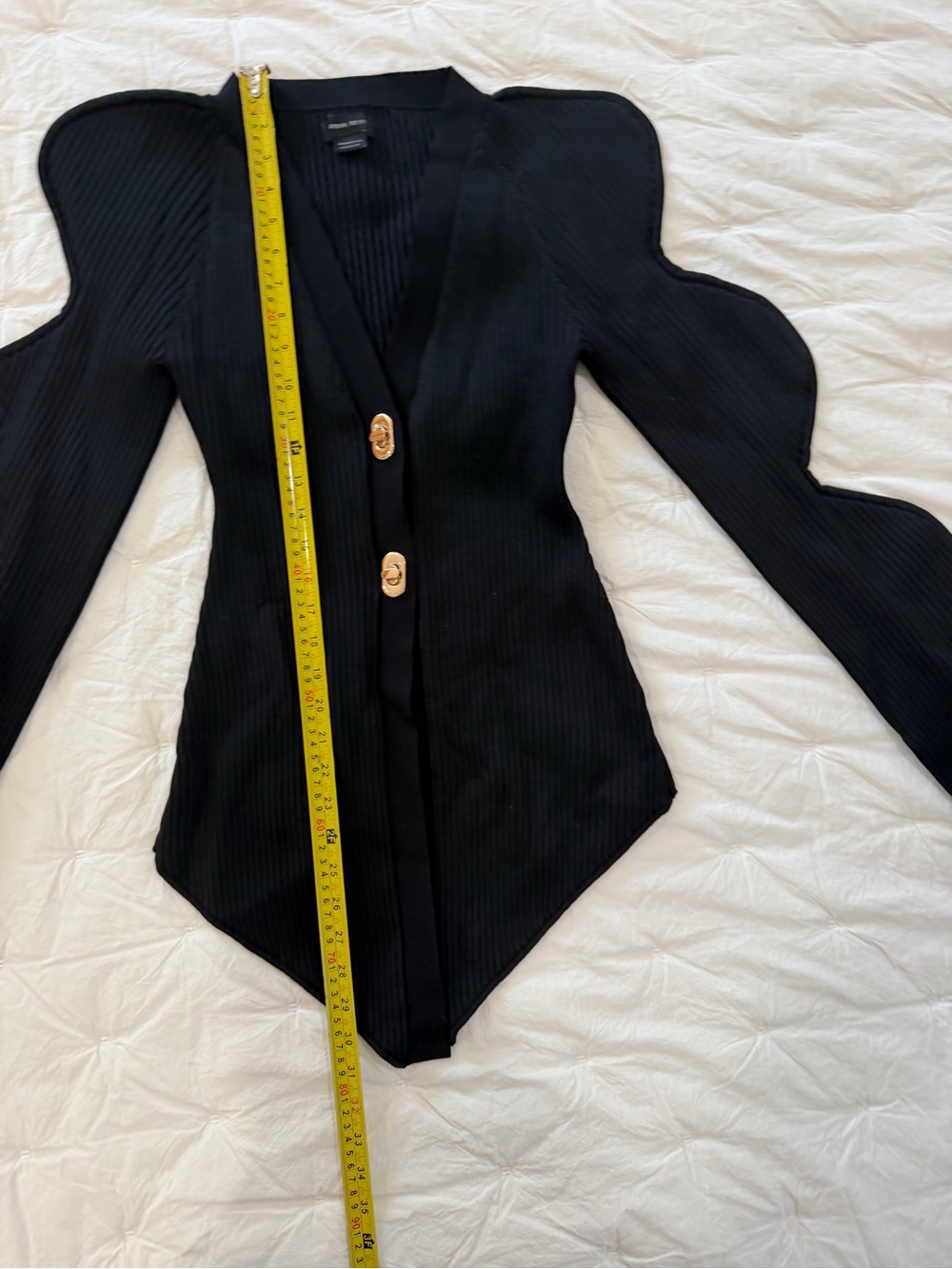Black Sculpted Ribbed V-Neck Sweater Cardigan Witchy Whimsigoth Gothic Size 6 - Picture 2 of 5